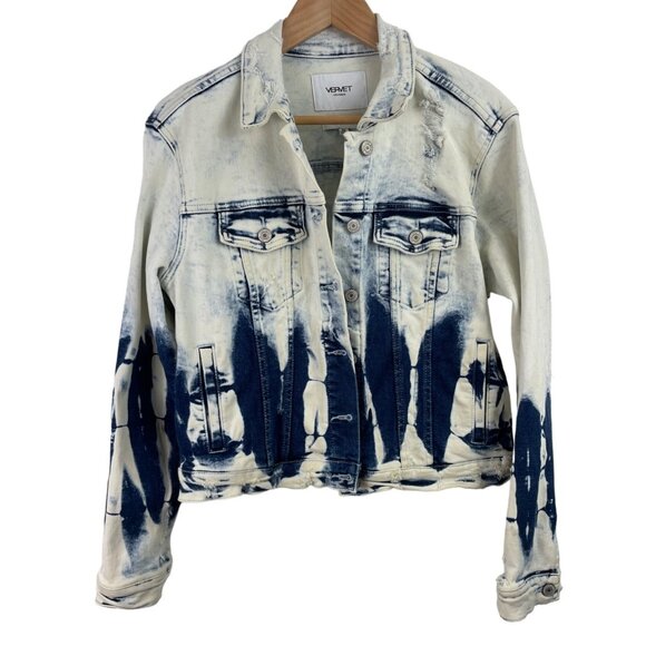 Vervet Jackets & Blazers - Vervet Flying Monkey Womens Size M Cropped Denim Jean Jacket Dyed Bleach Wash
